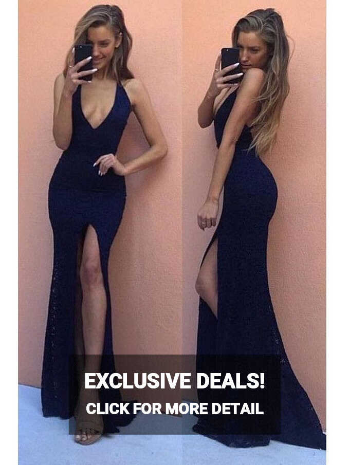 Navy Blue Sexy Slit Tight Bodycon Prom Dress with Slit GDC1252