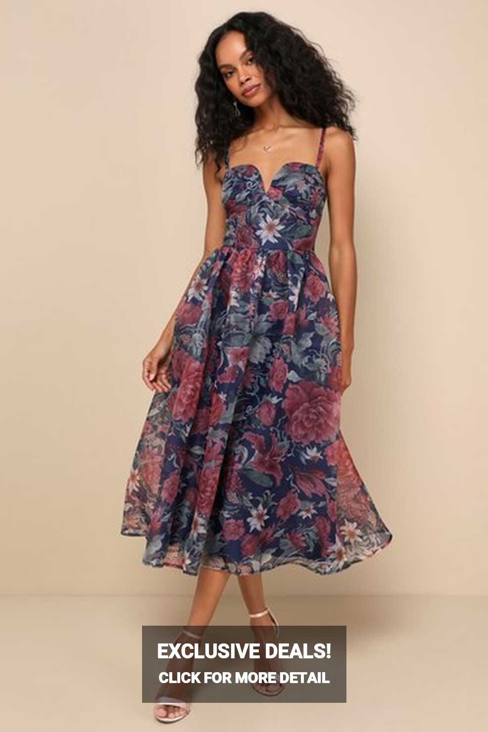 Navy Floral Dress - Organza Bustier Dress - Floral Midi Dress - Lulus