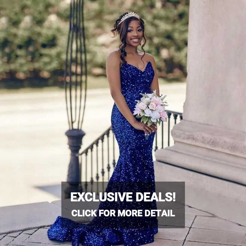 Navy Sequin Mermaid Blue Glitter Prom Dress With Strapless ...