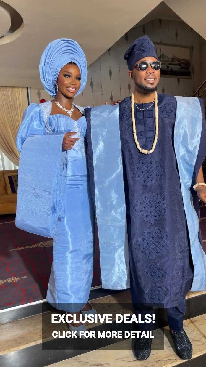 Navy blue &amp; sky blue Nigerian traditional wedding outfits for ...