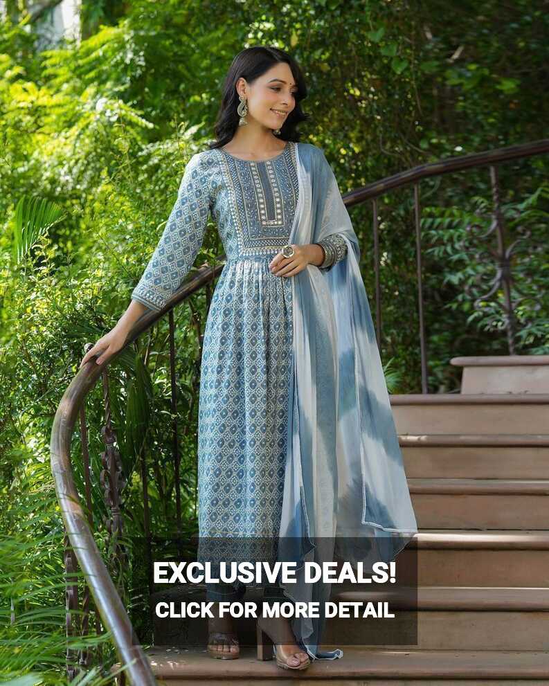 Nayra Cut Kurti Pant Dupatta Set - Light Blue – Sukriti Store