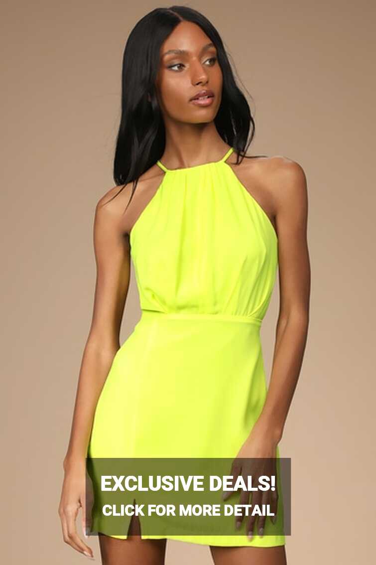 Neon Green Dress - Halter Mini Dress - Sleeveless Mini Dress - Lulus