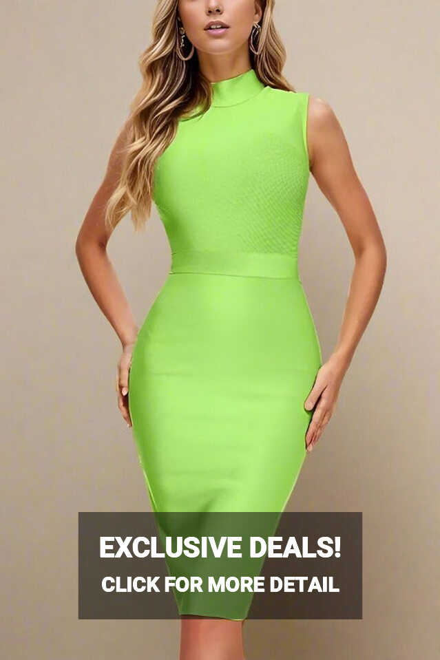 Neon Green Halterneck Grace Bandage Midi Dress | Womens Bodycon Dress