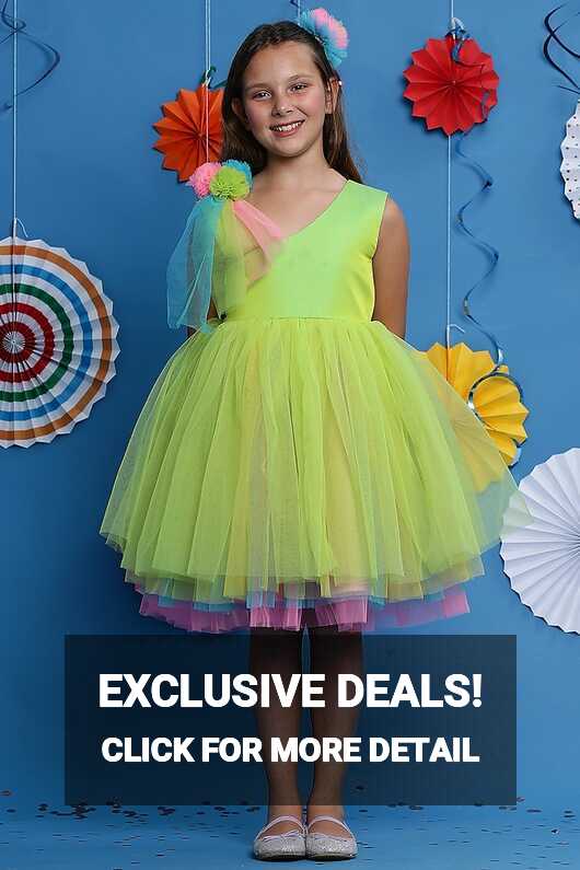 Neon Green Silk Layered Dress For Girls Design by Casa Ninos at ...