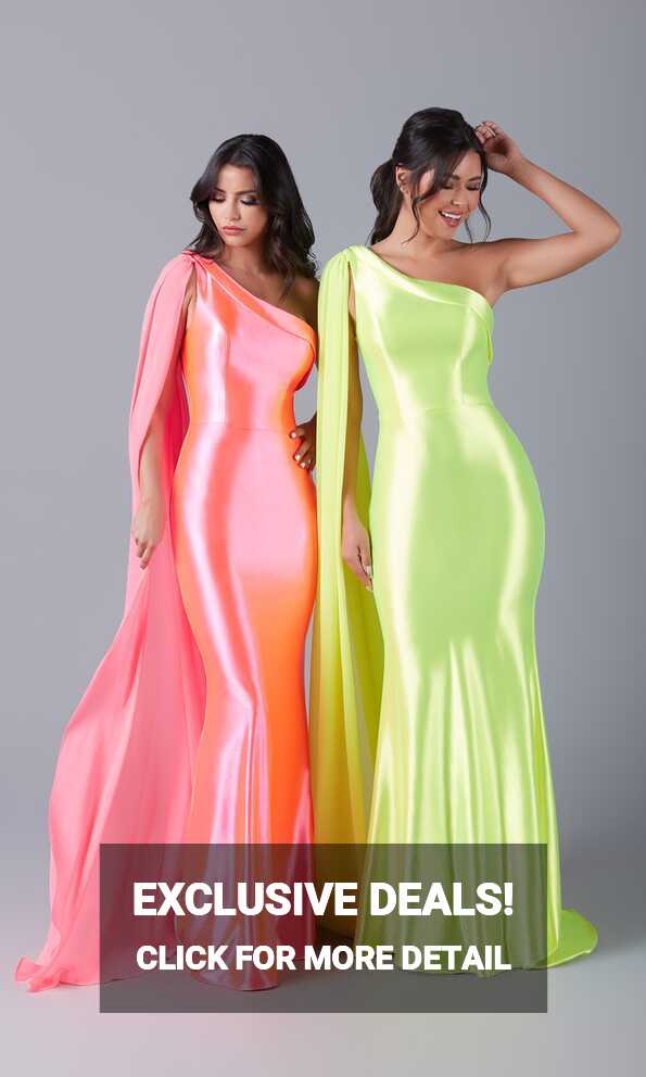 Neon Long Prom Dress with Detachable Cape