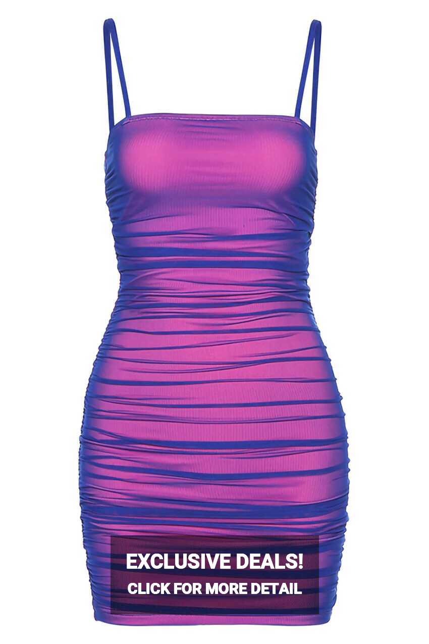 Neon Purple Mesh Overlay Reflective Mini Dress | IRHAZ