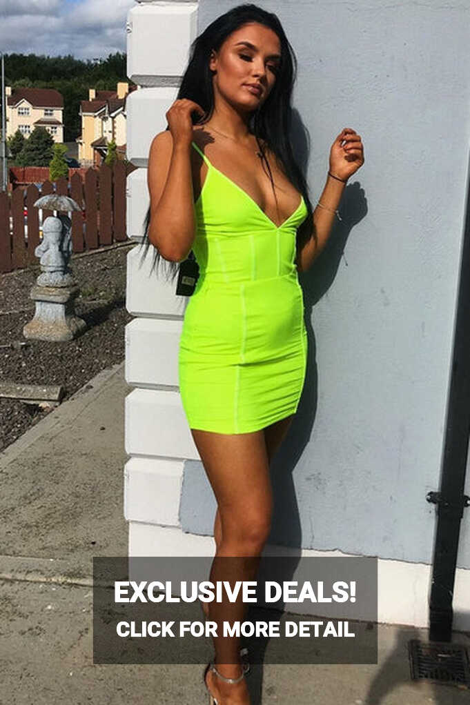 Neon Yellow Mesh Overlay Plunge Bodycon Dress - Teja – Rebellious ...