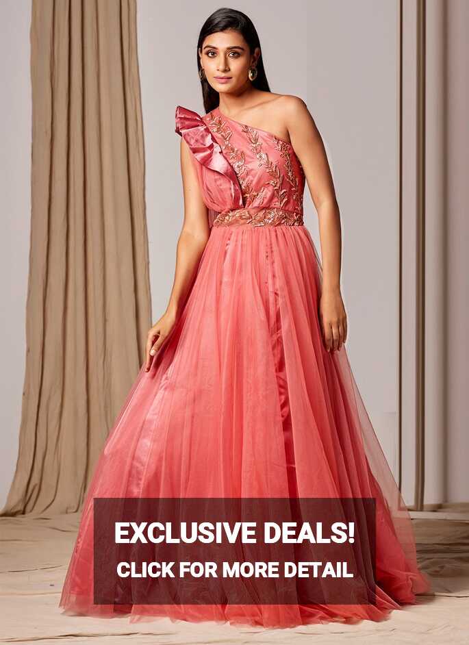 Net Designer Gown in Pink -