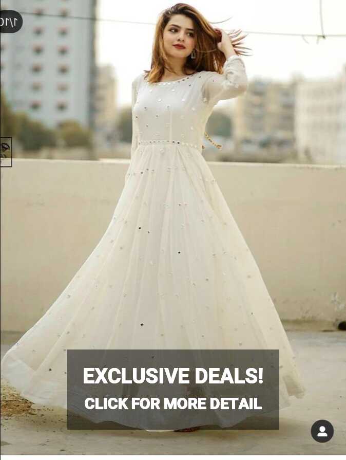 Net Embroidered White Mirror Gown at best price in Ahmedabad | ID ...