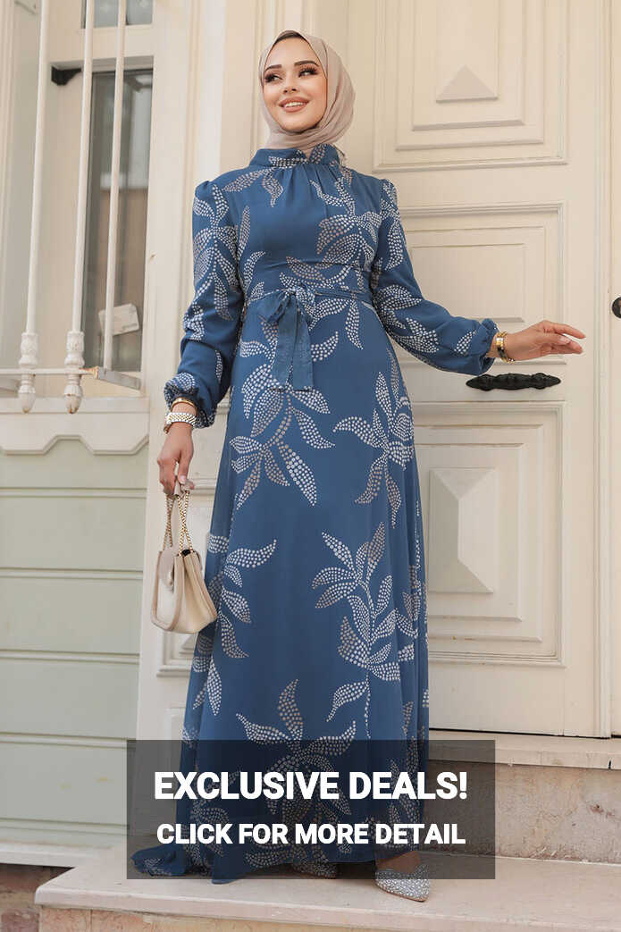 Neva Style - İndigo Blue Long Dress for Muslim Ladies 279310IM ...