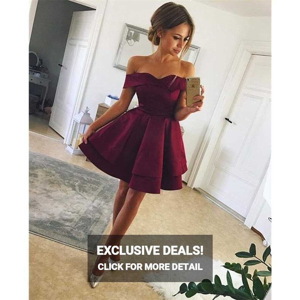 New Arrival Simple Off-shoulder Cheap Short Satin Homecoming Dresses,