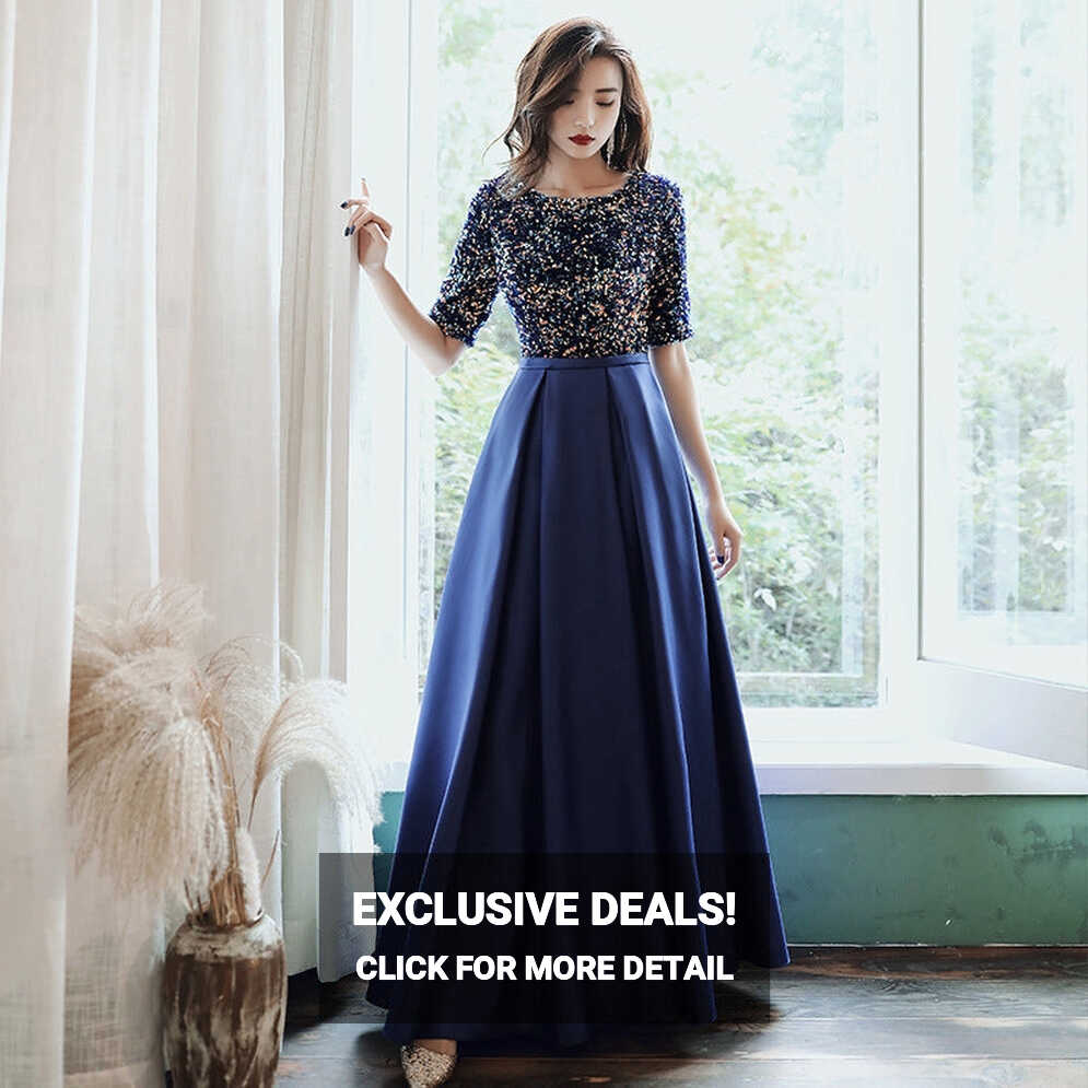 New Blue Birthday Party Dress Long Host Dinner Evening Dress Thin ...