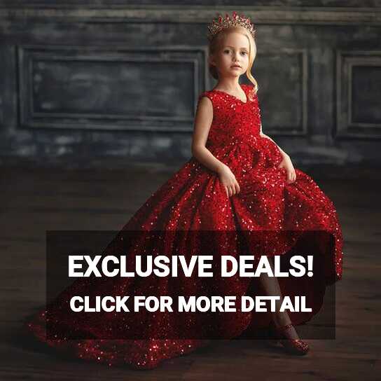 New Red Ball Gown Flower Girl Dress O Neck Sleeveless Glitter ...