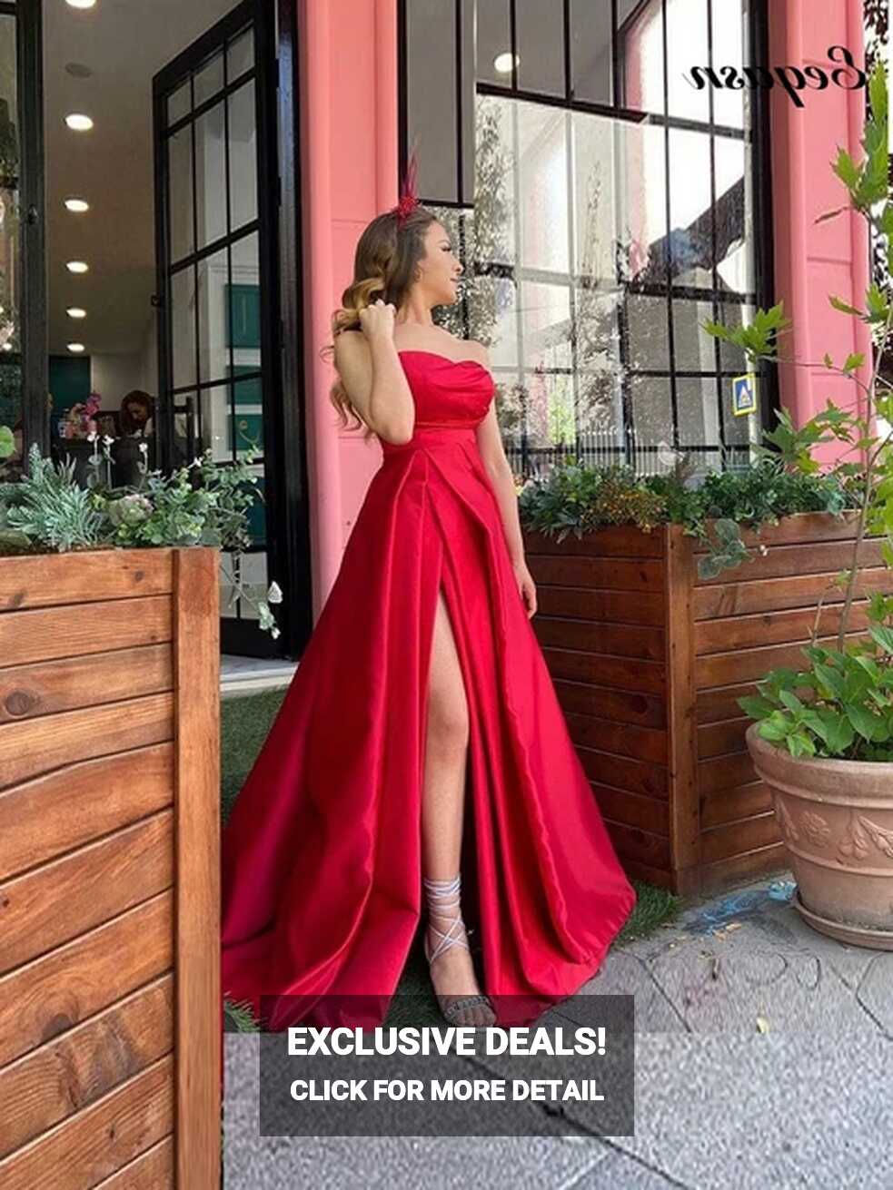 New Red Split Evening Dresses Women Formal Party Night Dress ...