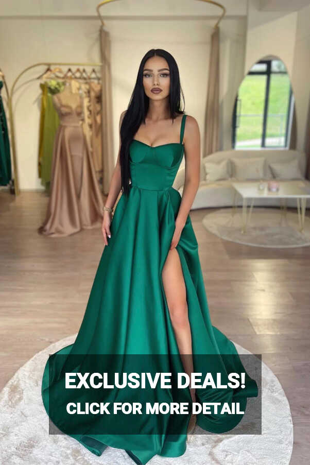 New Satin Emerald Green Prom Dress Long A-Line Evening Dresses ...