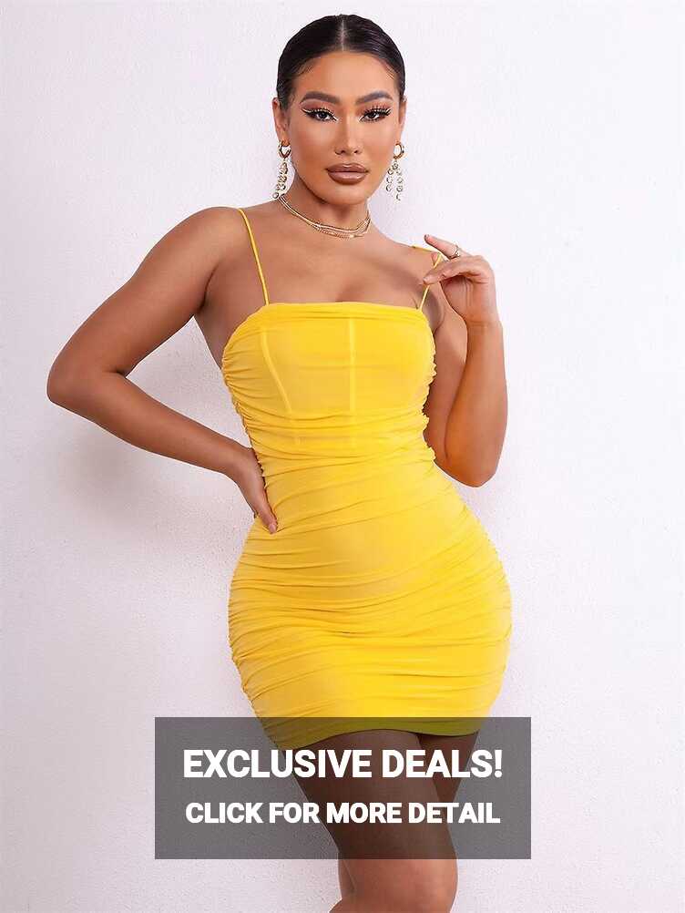 New Sexy Mesh Dress Women Solid Mini Elegant Bodycon Dresses ...