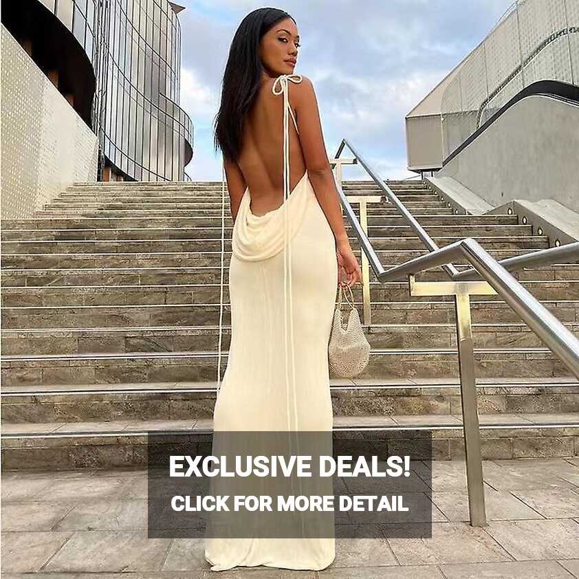 New Sexy Solid Backless Maxi Dress Women Elegant Spaghetti Strap ...