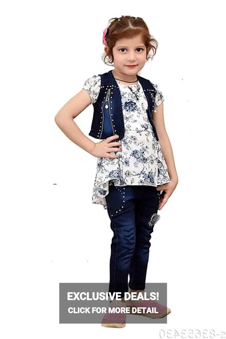 New Stylish Baby Girls Floral Printed Top Jeans &amp; Jacket Clothing ...