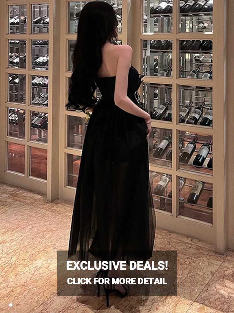 New Summer Fashion Women Evening Dress Chic Black Mesh Sexy Chest ...