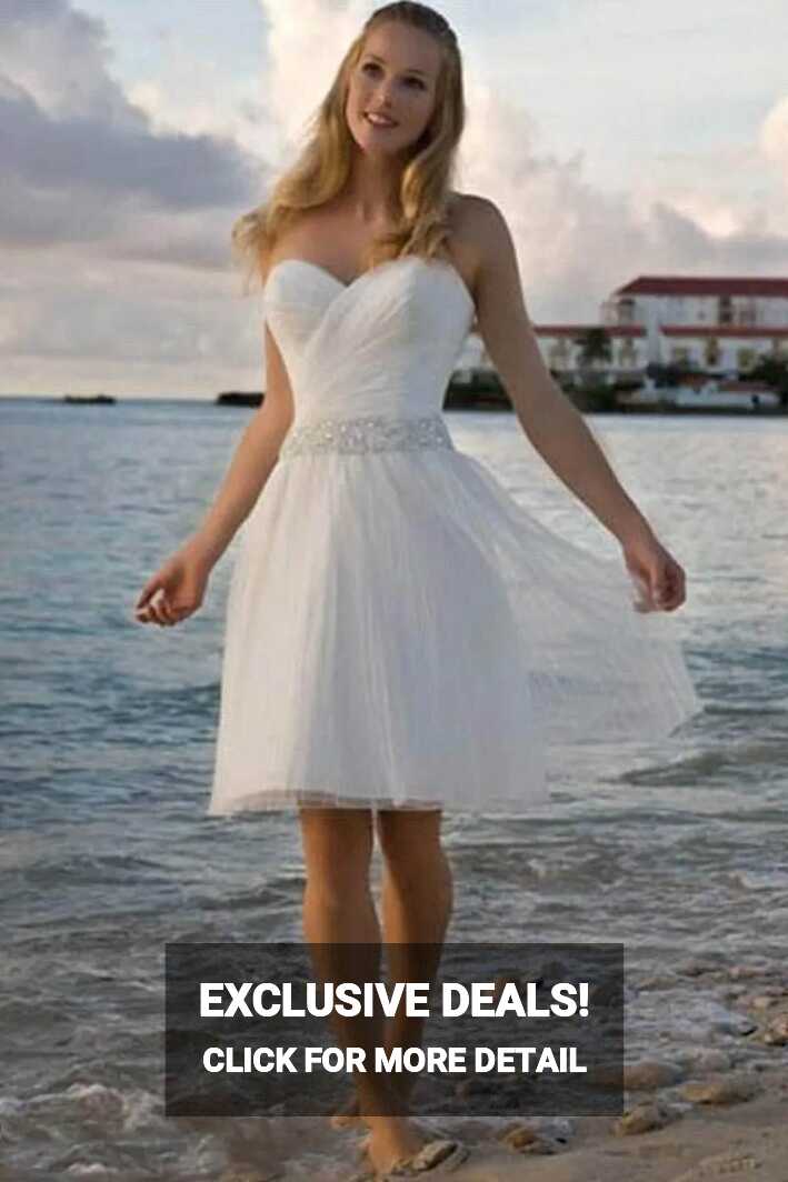 New Sweetheart Bead Sash Short Casual Beach Wedding Dresses Bridal ...