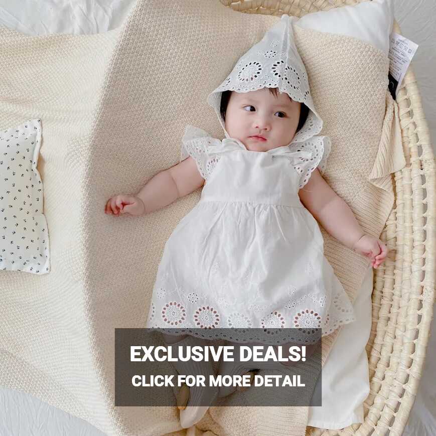 Newborn Baby Girl White Lace Cotton Fly Sleeve Princess Dress + ...