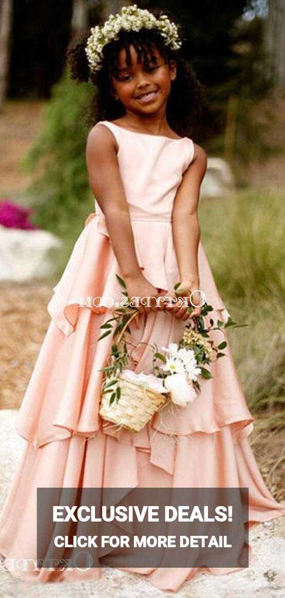 Newest Jewel Sleeveless Pink Long Flower Girl Dresses With Ruffles ...