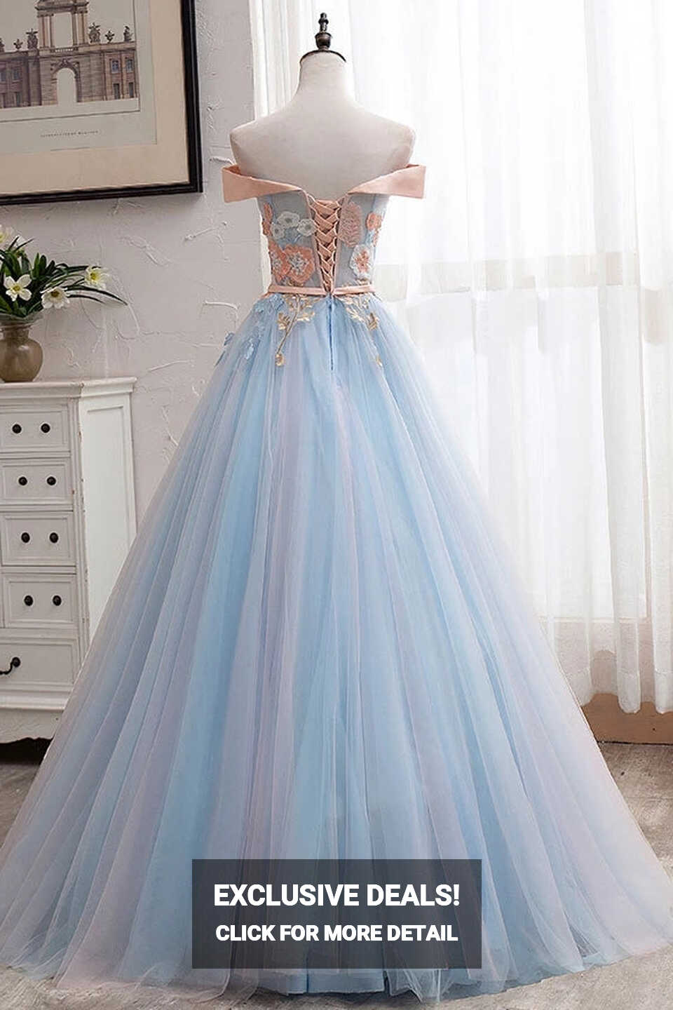 Newest Off The Shoulder Light Blue And Pink Long Ball Gown Prom ...