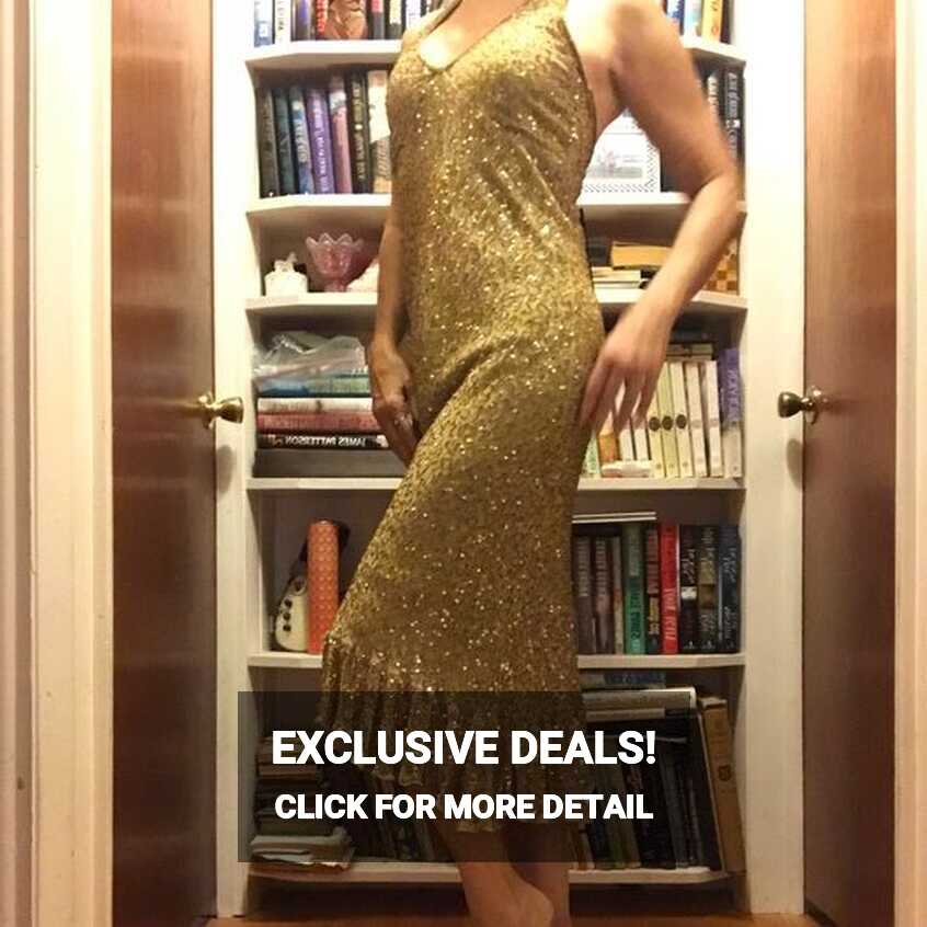 Newport News Dresses | Gorgeous Gold Sequined Cocktail Dress ...