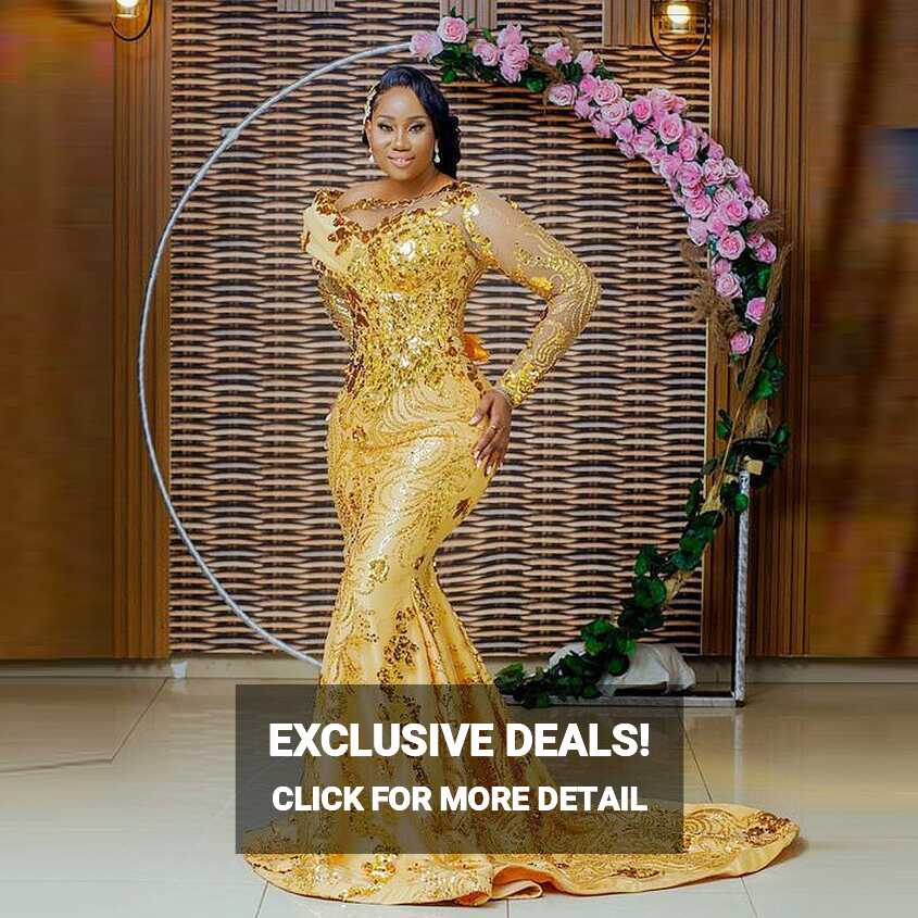 Nigeria Gold Evening Dresses For African Women Lace Appliques ...