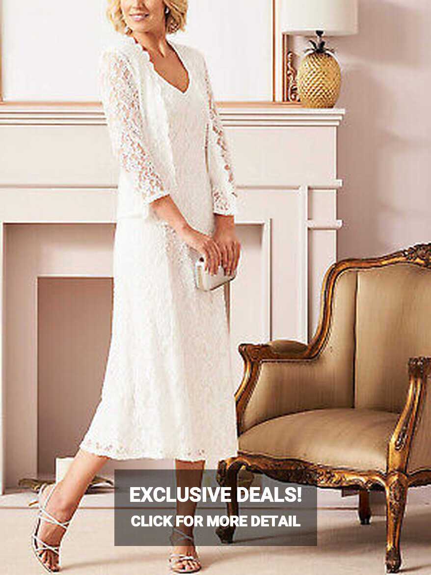 Nightingales Size 12 White Lace Midi DRESS &amp; Jacket Suit Set ...