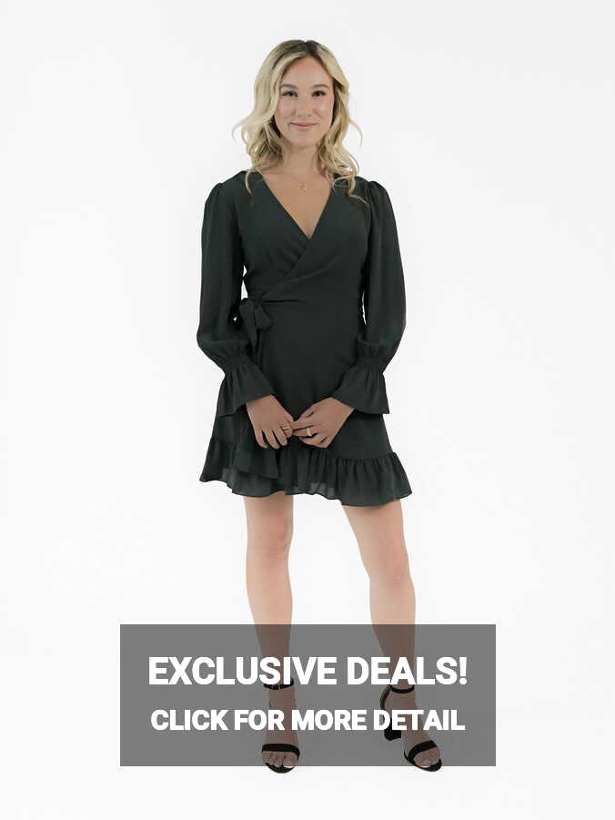 Nine.Eight Women&#39;s Ruffle Wrap Dress with Long Sleeves - Walmart.com