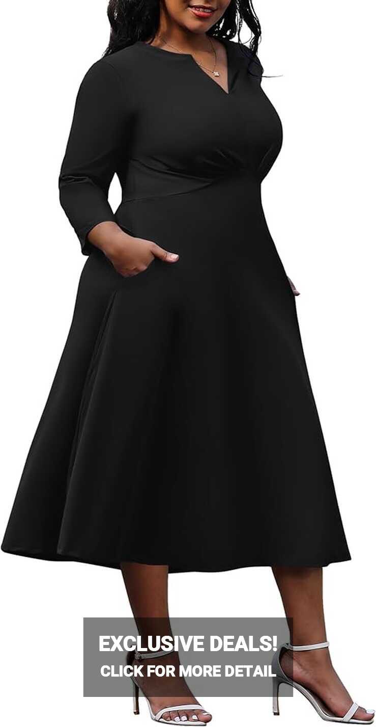 Nmoder Women&#39;s Plus Size Stretchy Flared Wrap Dress Casuel Wedding ...