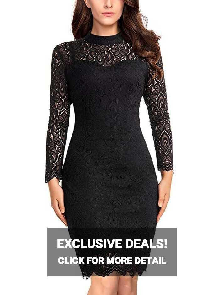 Noctflos Long Sleeve Lace Bodycon Scalloped Knee Length Cocktail ...