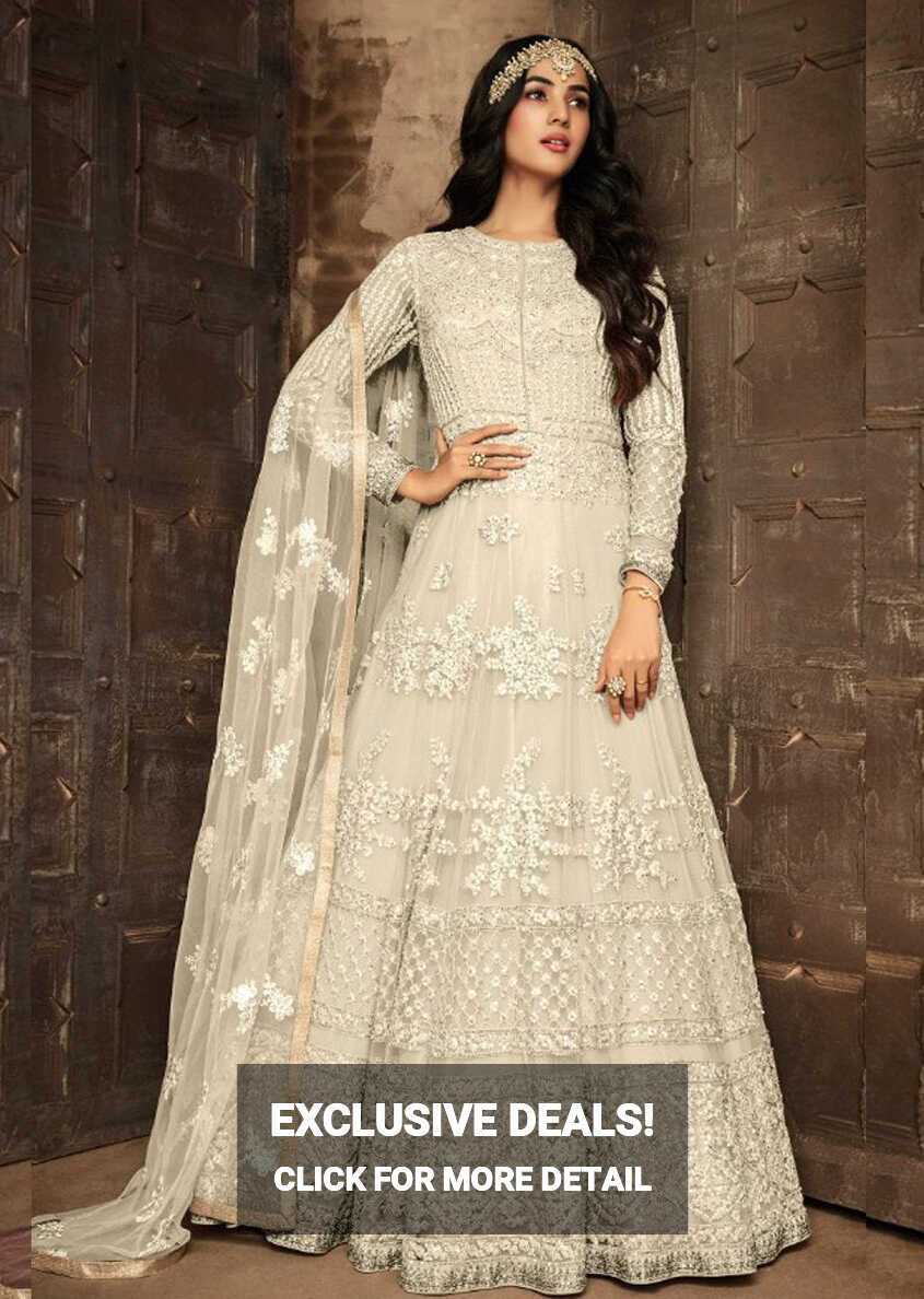 OFF WHITE ASIAN PAKISTANI FASHION ANARKALI GOWN | Asian Party Wear