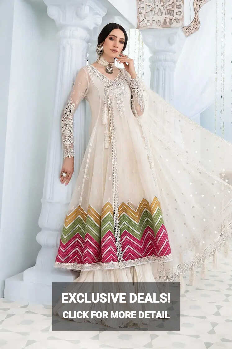 OFF WHITE Elegant Pakistani Embroidered Wedding Bridal Stitched ...