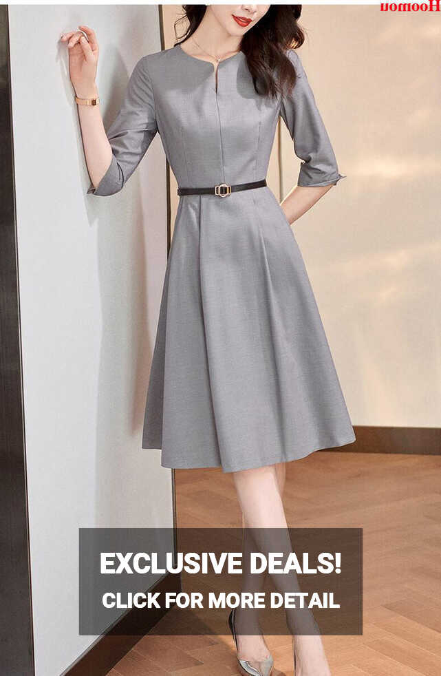 OL Elegant Women Half Sleeve Belted A-line Business Workwear Knee ...