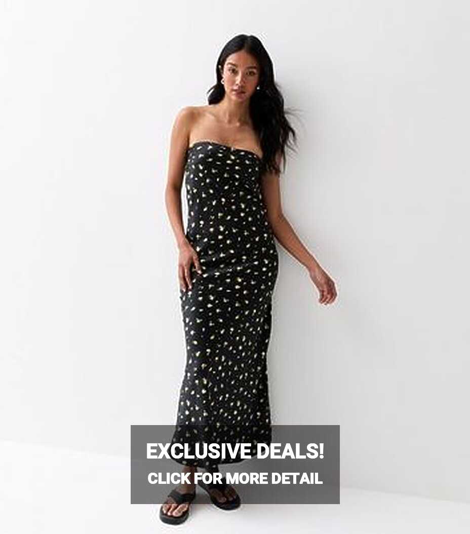 ONLY Black Floral Print Bandeau Midi Dress | New Look