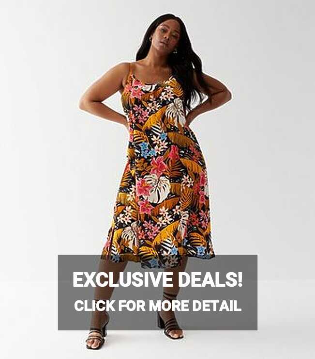 ONLY Curves Black Floral Strappy Midi Dress | New Look