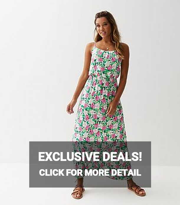 ONLY Green Floral Strappy Maxi Dress | New Look