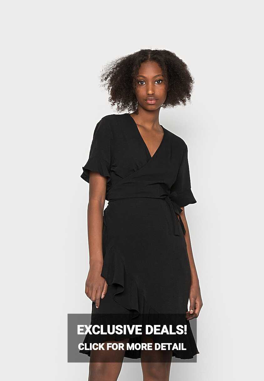 ONLY ONLMETTE WRAP FRILL DRESS - Day dress - black - Zalando.ie