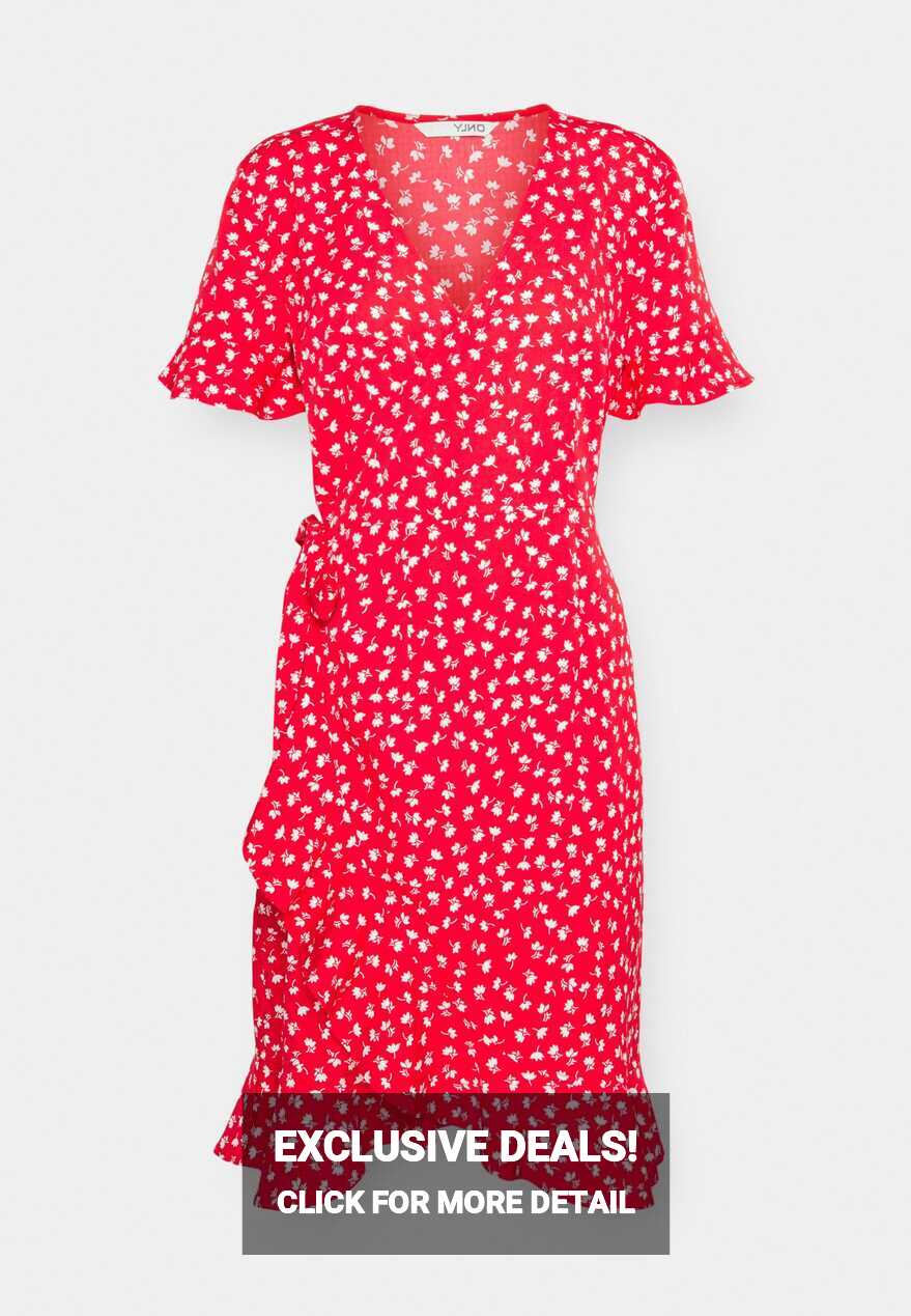 ONLY ONLOLIVIA WRAP DRESS - Day dress - mars red/red - Zalando