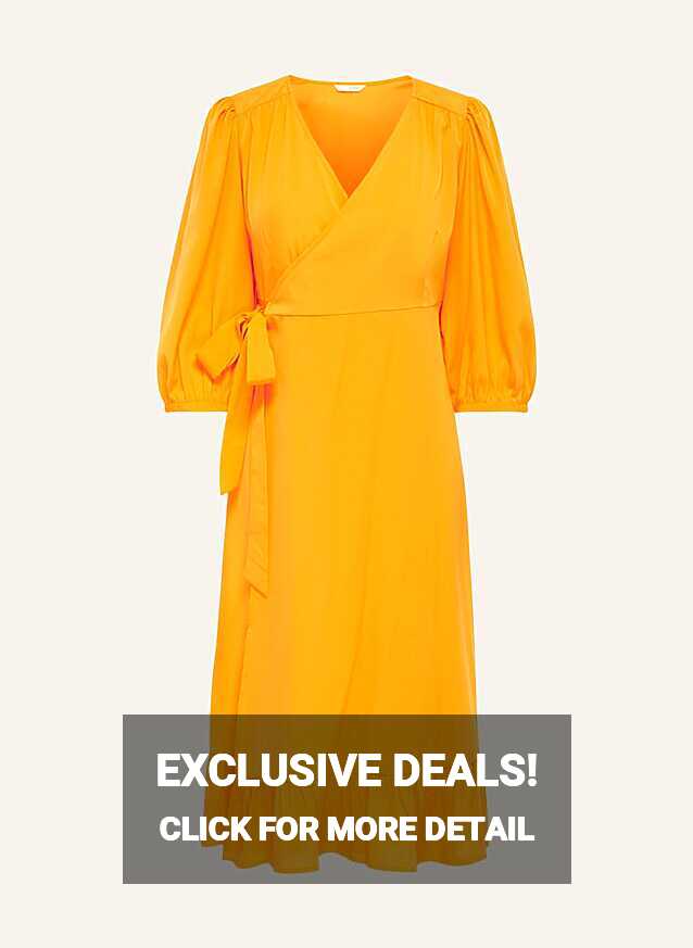 ONLY Wrap dress with 3/4 sleeves in neon orange