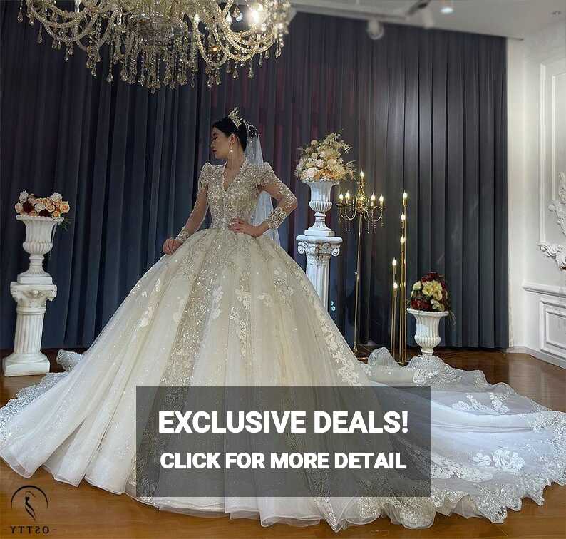 OSTTY - Luxury White Long sleeves Big Ball Gown Wedding dress ...