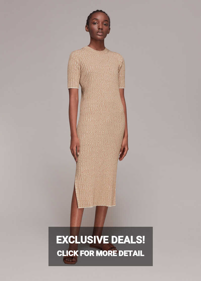 Oatmeal Eva Rib Knit Midi Dress | WHISTLES | Whistles UK |