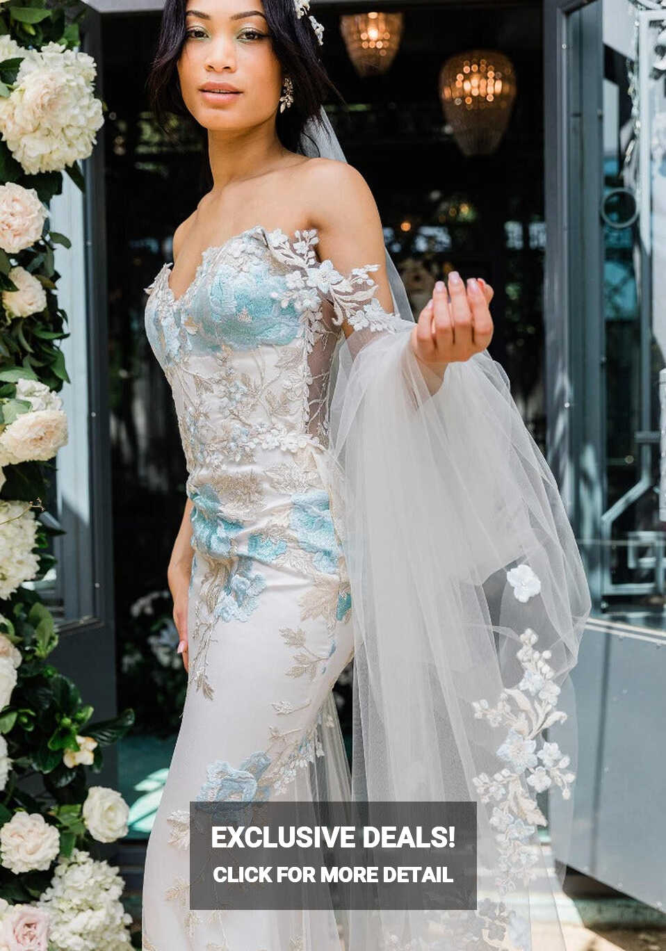 Odessa Blue with Sexy Peek-a-Boo Wedding Dress with Floral Detail