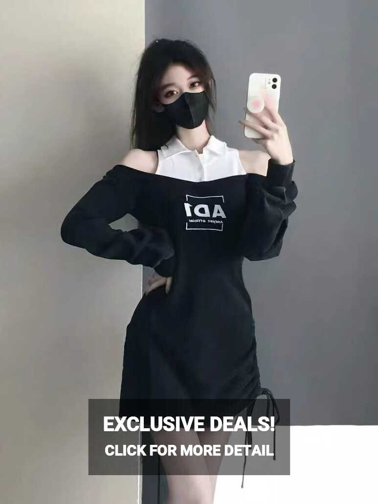 Off Shoulder Black Bodycon Dress Women Korean Style Kpop ...