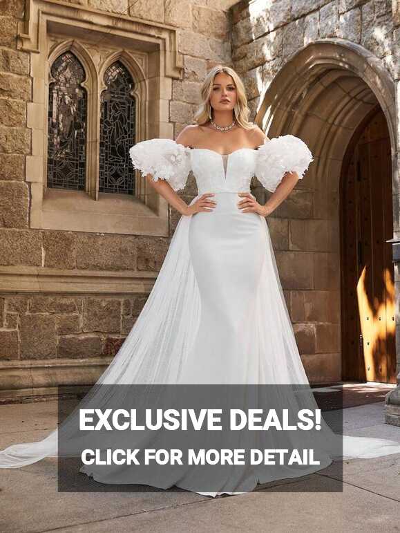 Off Shoulder Contrast Mesh Mermaid Hem Wedding Dress | SHEIN