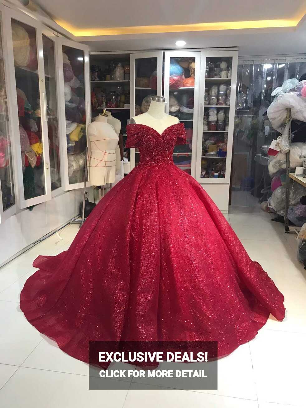 Off Shoulder Dress off Shoulder Red Dress Red Glitter Fabric Red ...