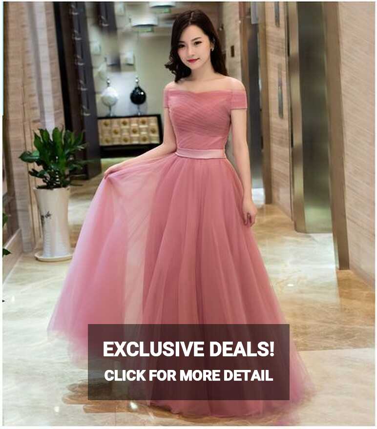 Off Shoulder Dusty Pink Gowns,long Formal Dresses, Lace-up Prom ...