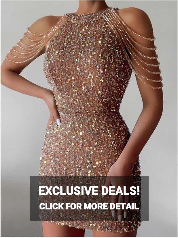 Off Shoulder Gold Sequin Dress Short Party Bodycon Dress Women ...